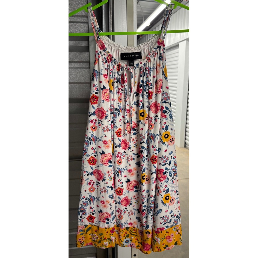 Lane Bryant Floral Sleeveless Swing Cami Top White Pink Yellow Size 14